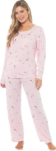 KATE MORGAN Ladies lightweight cosy pyjamas | Womens loungewear sets pjs for women (UK, Alpha, S, Regular, Regular, Pink Star)