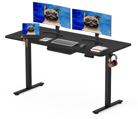SANODESK 120 x 60cm Electric Standing Desk ONE PIECE Height Adjustable Desk Sit Stand Table Home Office Desk with Memory Smart Pannel for Work (Black Frame+Black Desktop)