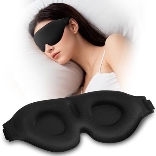 ALIIP Masque de Nuit 100% Occultant pour Dormir, Masque de Sommeil 3D Contourné avec Bandeau Réglable, Confort Zéro Pression pour Dormeurs Latéraux, Voyage & Nuit, 1PCS-Nior