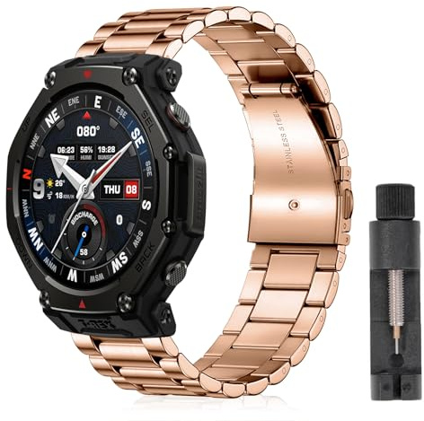 ZoRoll 22 mm metallarmband för Amazfit T-Rex3 48 mm/GTR 4/3 Pro/3/2e/2, metallarmband i rostfritt stål för Amazfit Bip 6/Bip 5/Balance 2/1/Cheetah/Pace/Stratos