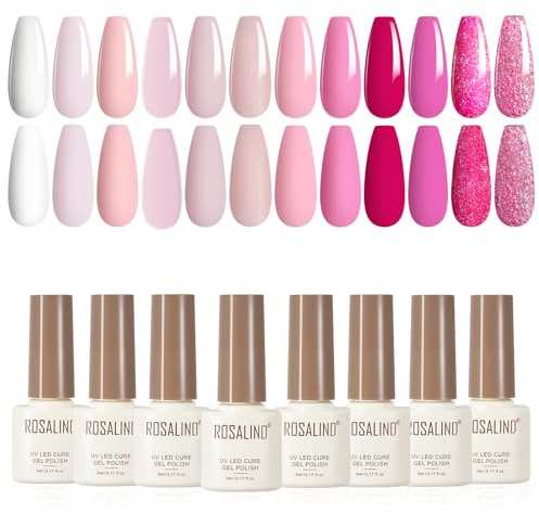 ROSALIND12 färger UV nagellack vit ljusrosa rosa neon gel nagellackset | Klassisk vit ljusrosa gel nagellack, flera valmöjligheter, perfekt presentval för nybörjarproffs