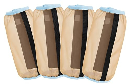 4 st hästflugstövlar för hästbenskydd, 32 x 34 cm, myggnät, sommar andningsbara leggings, mjuk repfri skyddsutrustning, brun, heltäckande set för daglig och utomhusbruk