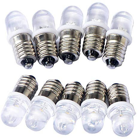 GutReise 10pcs E10 4.5V LED Spot Lampadina lampada Bianco freddo + 10pcs E10 base 0.25W