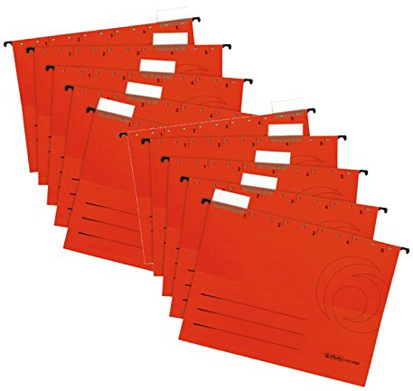 10er Set Herlitz 5874698 Hängemappe A4 UniReg farbig rot zu 5er im Polybeutel Kraftkarton, 230 g/qm (Hängemappe | 10er Set, rot)