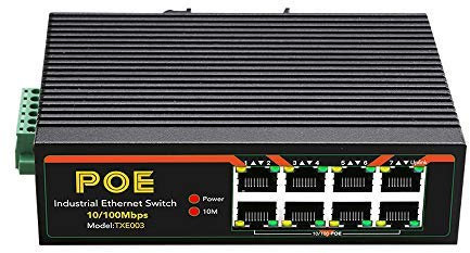 Conmutador de red industrial Fast Ethernet 10/100 Mbps POE de 8 puertos con riel DIN RJ45. Adaptador LAN
