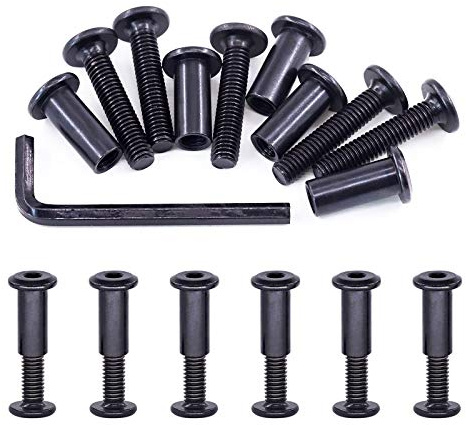 Swpeet Lot de 25 boulons hexagonaux M6 x 30 mm en acier carbone noir avec 1 clé Allen, tige de vis pour meubles, boucle de ceinture à tête longue, boulons de reliure en cuir