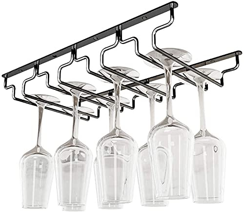 SBTXHJWCGLD Portabicchieri da Vino Nero, portabicchieri da Vino Capovolto, Apertura a Due Vie, portabicchieri da Cucina, 3 File, 18 cm
