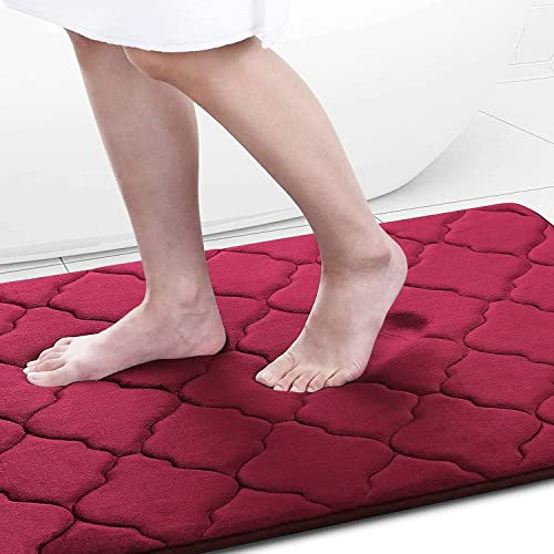Homaxy Memory Foam Badezimmerteppich rutschfest Badematte Weich Badteppich Saugfähige Badvorleger Waschbar Pflegeleichte Duschvorleger - 60 x 120 cm, Weinrot