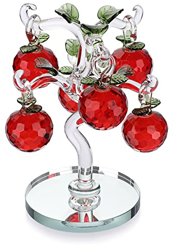 BTSKY Crystal Glass Apple Tree Figurine - Artificial Red Ornament for Table Decoration, Feng Shui Crystal Decoration