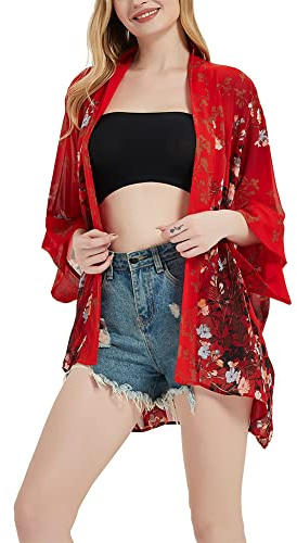 Kimono pour femme à imprimé floral bohème en mousseline légère pour bikini de plage, débardeur ample, taille unique