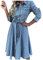 Jeanskleid Damen Sommer Mode Slim-Fit Midikleid Revers Mit Knöpfen Langarm Mit GüRtel Freizeitkleider A-Linie Saum Lässig Bequem Atmungsaktiv Tunikakleid Wickelkleid Partykleid Für Party