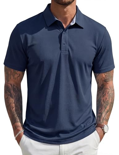 MAGCOMSEN Mens Golf Shirt Short Sleeve Performance Collared Shirt Navy L