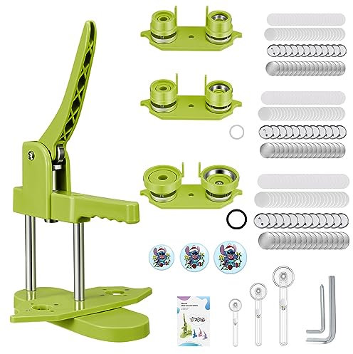 Macchina per badge Button Maker 25 + 32 + 58 mm, 300 set di spilli in metallo, con stampe, rondella in plastica e taglierina per carta rotonda Zimiking (verde)