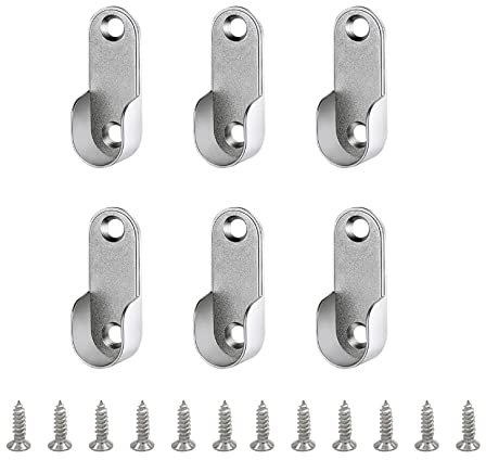 NAYAGOGO 6 PCS Wardrobe Rail Brackets, Clothes Rail Brackets for Wardrobe Shower Curtain Closet (16 mm/ 0.63 Inch)