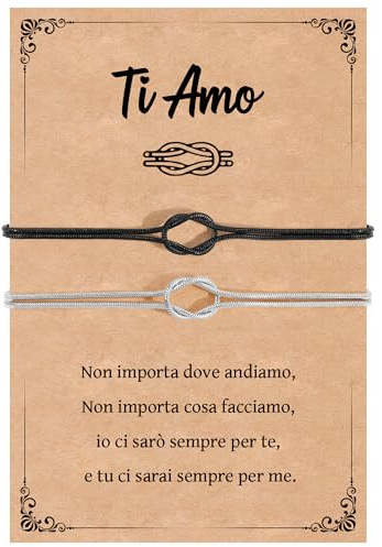 YELUWA Regalo San Valentino, 2 Pezzi Bracciali Coppia, Braccialetti Nodo D'amore, Regali di Coppia Bracciale San Valentino Lei e Lui, Regalo Fidanzato, Regali Natale Anniversario - Nero e Arge