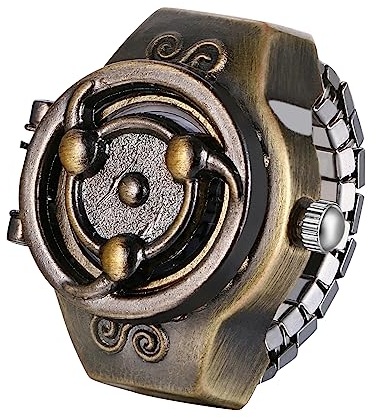 Silverora Ringuhr Fingeruhr Halloween Uhren- Damen Herren Analoge Quarzuhr Elastisch Edelstahl Ring Uhr mit Digitale Skala Punk Offener Fingerringuhr Uhrenring Geschenke für Männer Frauen Bronze