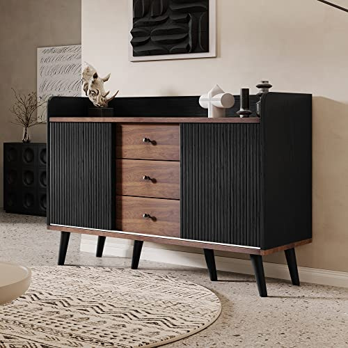 Merax Armoire de cuisine, buffet, meuble de cuisine, buffet en bois, avec trois tiroirs, pour salon, bar, chambre à coucher