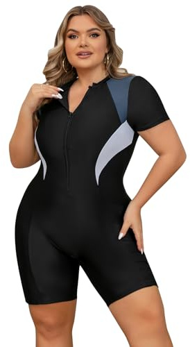 Odizli Plus Size Swimwear for Women Swimming Costume Floral Zip Up One Piece Boyleg Swimsuit Ladies Muslim Full Body Burkini Modest Bathing Suits Rash Guard Neoprene Wet Surf Wetsuit Grey XL