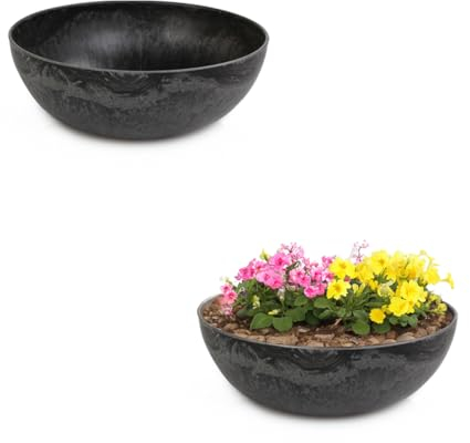 matches21 HOME & HOBBY matches21 Lot de 2 pots de fleurs décoratifs en noir marbré pour l'extérieur - 25 cm - Pour fleurs, bonsaï ou cimetière