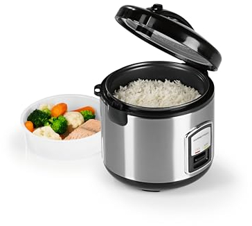 GOURMETmaxx Kompakt-Reiskocher & Dampfgarer, 1L, inkl. Dampfeinsatz, Gartopf, Reislöffel & Messbecher, Warmhaltefunktion, ideal für kleine Familien & Singles, spülmaschinengeeignet