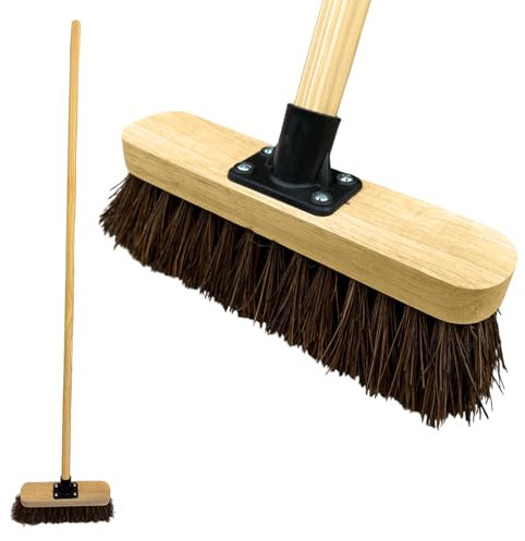 LSC 10” Garden Broom with Wooden Handle – Heavy Duty Outdoor Yard Brush with Stiff Bristles Durable Support Bracket Broom for Sweeping Patio & Yard (PACK OF 1)