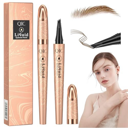 Magischer Augenbrauenstift Wasserfest 3D Wasserfester Augenbrauenstifts Microblading Augenbrauenstif mit 4 Gabelspitzen Eyebrow Pencil Augenbrauen Make-up Hält Den Ganzen Tag über Hellbraun