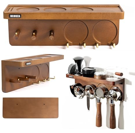 NEOUZA Espressotillbehörshållare station väggmonterad organisatör för 51/53/58 mm kaffe tamper distributör filterhållare förvaringshylla för bar hem kontor