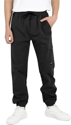 YOUNGSOUL Pantaloni cargo da ragazzo in cotone per bambini, pantaloni cargo jogging, pantaloni per il tempo libero, con elastico, Nero , 152 cm-158 cm
