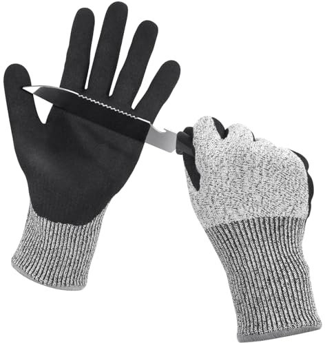 Ainiv 2 Paires Gants de Sécurité pour Travail, Gants de Protection Anti Coupures Niveau 5, Gants de Jardinage Noirs Enduits de Nitrile, pour Travaux Généraux, Jardinage (L)