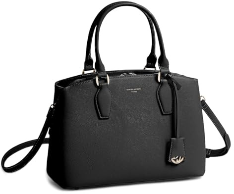 David Jones - Borsa a Mano Donna - Borsa a Tracolla Spalla Simil Pelle PU - Molti Scomparti e Tasche - Città Lavoro Elegante Classico Quotidiana - Nero