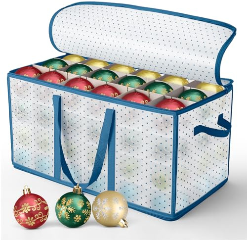 Scatola di conservazione per palline di Natale, scatola di conservazione per palline di Natale con cerniera e coperchio in plastica, 128 scomparti ciascuno da 8-10 cm, manici laterali, impermeabile