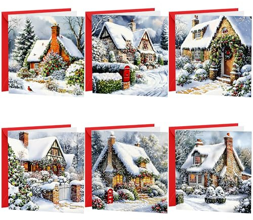 Christmas Cards Multipack 30 Pack Xmas Cards Multi pack | 6 Cute Winter Christmas Cottage Festive Scenes Snow Scenes Seasons Greetings For Friends & Family