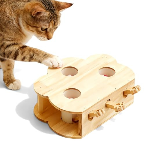 28 x 21 x 9 cm interaktiv kattleksak trä, massivt trä mullvadsslag kattleksak, kattintelligensleksak, tredubbla lekalternativ 3-i-1 katt klösbräda för katter jakt lek