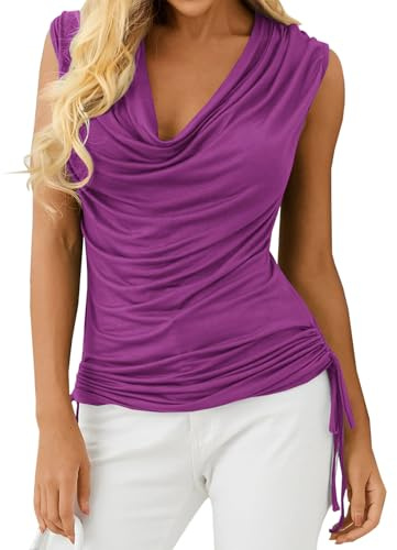Imily Bela Camiseta sin mangas para mujer, cuello en V, cuello en V, sin mangas, camiseta de verano, plisada, con cordón
