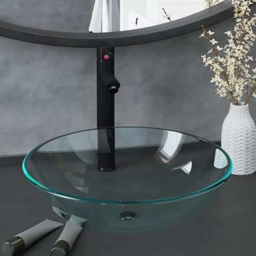 Genérico Lavabo de baño con Grifo y desagüe de Empuje Vidrio templado-3098440