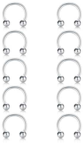 Briana Williams 10pcs Anillos Circulares de Herradura de Plata de Acero quirúrgico para el Labio, joyería Piercing tabique