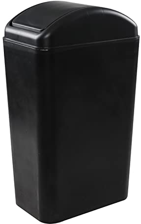 Rinboat 14 L Noir Poubelle Corbeille à Papier Fine en Plastique Salle de Bain Cuisine Bureau avec Couvercle Basculant
