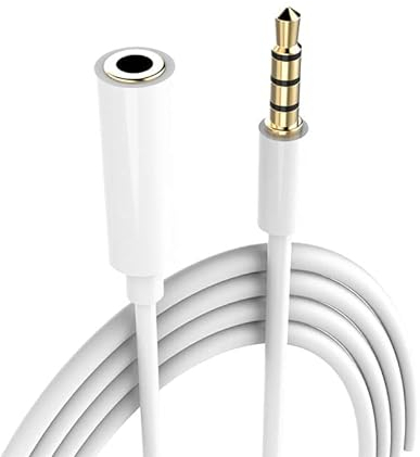 CABLEPELADO Cable alargador Jack 3.5 mm con microfono 4 Pines | Alargador Auriculares 3.5mm | Macho a Hembra | Compatible con Compatible con PS5 / PS4, Cascos, Altavoz, PC, Móvil | Blanco | 50 cm