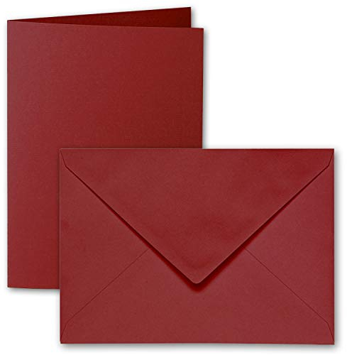 ARTOZ 50x DIN B6 Faltkarten-Set mit Umschlägen - weinrot (Rot) - 120 x 169 mm - gerippte Bastelkarten blanko mit Brief-Umschlägen - 220 g/m²