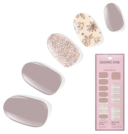 Dashing Diva Gloss Nail Strips - Lavender Dreams - UV Free, Chip Resistant, Long Lasting Gel Stickers - Contains 32 Wraps, 1 Prep Pad, 1 File