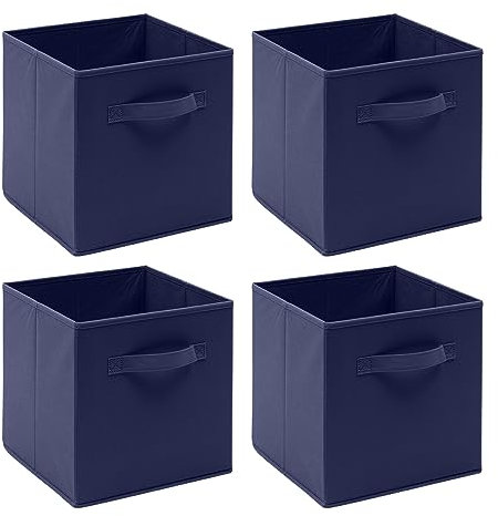 BonChoice Foldable Storage Cubes Boxes with Handle for Home Organization, Fabric Wardrobe Storage Box Organizer Basket Bins for Clothes Toys Towels, Collapsible&Durable (4, Dark Blue)