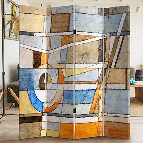 BAKAJI Paravento Separè 4 Pannelli Struttura in Legno Rivestimento in Tela con Stampa Fronte Retro Quadro Astratto Divisorio Richiudibile Pieghevole Design Moderno (180 x 160 cm 4 Pannelli)