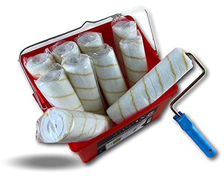 Pack complet peinture | 10 manchons poils courts anti gouttes à visser longueur 250 mm | 1 monture | 1 seau 8 litres | 1 grille essorage intégrée XXL | Idéal grandes surfaces | | Kibros SOASYM01