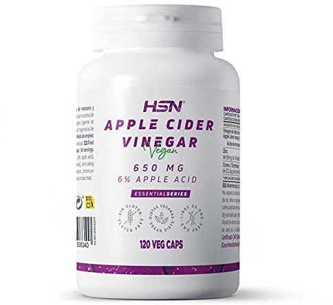 Vinagre de Sidra de Manzana de HSN | 120 Cápsulas Vegetales 1300 mg por Dosis Diaria | Alta Concentración | Con Zinc y Cromo | Suplemento Dietético para 2 Meses | No-GMO, Vegano, Sin Gluten