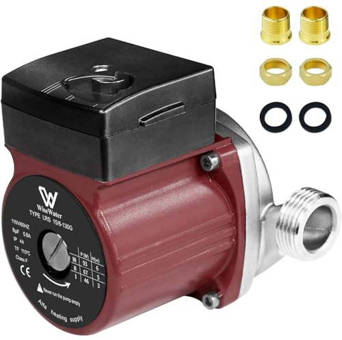 WiseWater 304 Stainless Steel Hot Water Recirculating Pump, 3-speed with 3/4'' NPT Adapters, 20ft Head, Ultra-Quiet 30dB Circulation Pump for Floor Heating, Radiator Heating, Hot Water Supply (Red)