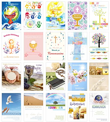 Edition Seidel Set 20 Kommunionskarten mit Umschlag, Glückwunschkarte zur Kommunion - Kommunionskarte - Set Kartenset (Klappkarten mit Briefumschlag) (SW02)