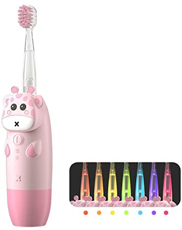 Kinderzahnbürste elektrisch ab 2-12 jahre schallzahnbürsteElektrisch mit LED-Farbe Lichter smartes Timer 2 Weich Bürstenköpfes IPX 7Wasserdicht Baby Schallzahnbürste für Mädchen Jungen (Color : Rosa