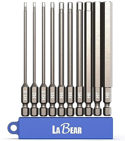 LABEAR 10-Piece 4-Inch Metric Allen Wrench Drill Bit Set, H1.5-H8