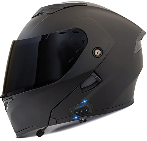 Bluetooth Motorradhelm Motorrad Klapphelm Modularer Helm mit Doppelvisier, ECE Genehmigte Kopfhörer für Automatische Antwort, Vollvisierhelm für Erwachsene Männer Frauen, S-XXL