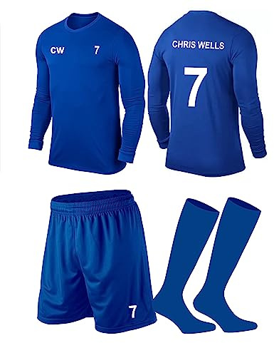PROSTYLE SPORTS Printed Football Kit Soccer kit Full Sleeve Football Soccer Jersey,Shorts and Socks Set Adult Royal blue (as8, alpha, x_l, regular, regular, Blue)